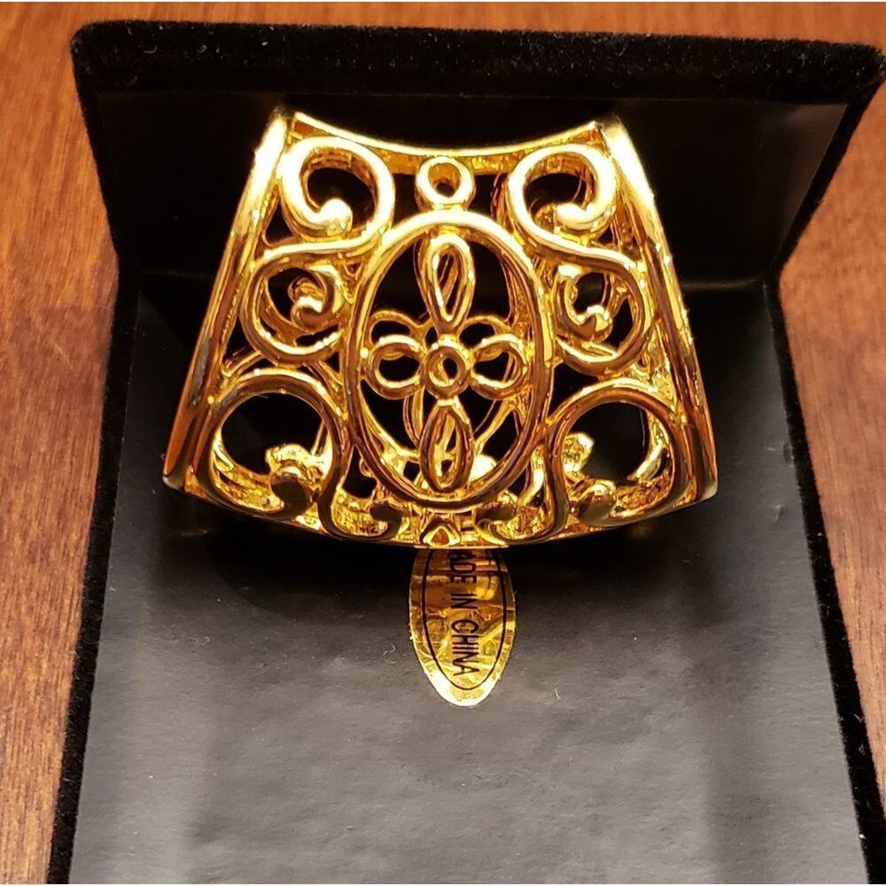 Gold‎ Tone Filigree Scarf Slide Ring Floral Openwork Ornate Polished Accessory